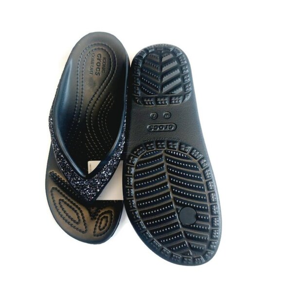 CROCS Sloane Glitter Wedge Flip Flops Womens Size 7 Lightweight Slip On Sandals - Picture 8 of 9